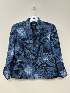 Kasper Petite Floral Blazer Jacket Blue Black Button Front Career Size 6P